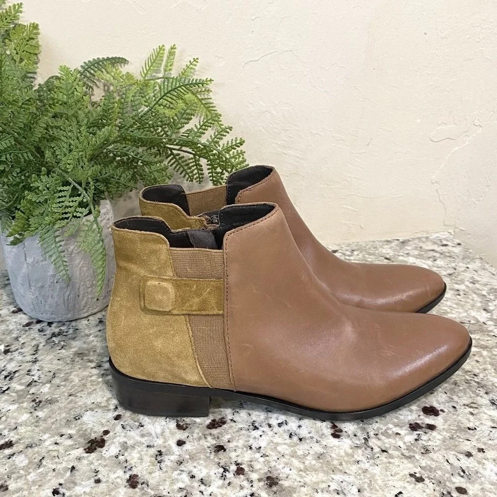 Geox Respira Womens Brown Leather Tan Suede Ankle Boots Pointed Toe‎ Side Zip